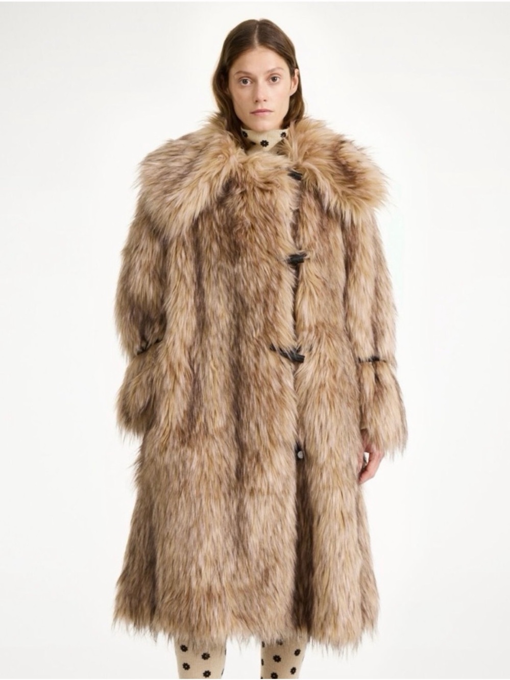 By Malene Birger Faux Fur Long Coat in Blonde Brown
